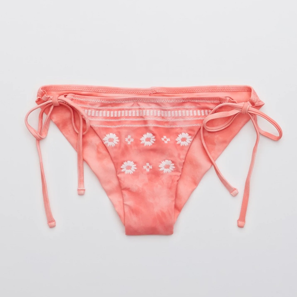 New - Aerie Embroidered Tie Cheekier Bikini Bottom